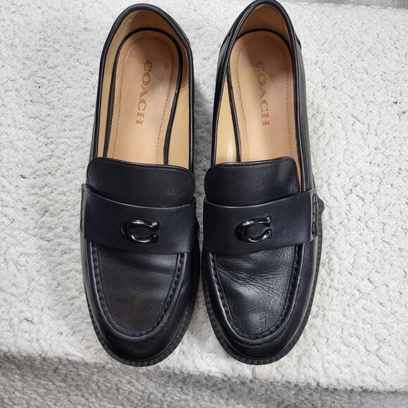 Coach Shoes - COACH black leather Leah loafers  lug sole and a C logo accent womens size 10